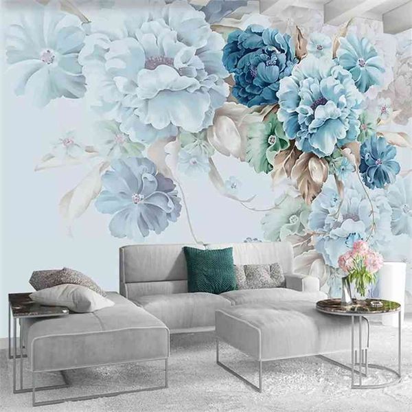 Benutzerdefinierte Tapete Nordic Stil Handgemalte Pfingstrose Blumen Pastorale Wandbild Wohnzimmer TV Hintergrund Wandmalerei Papel de Parede 210722