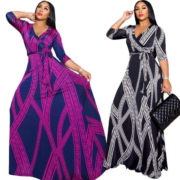 

fashion printed v-neck high waist large swing, White;black