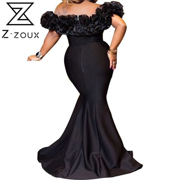 Mulheres Vestir Ruffles Slash Golk Off Ombro Prom Vestidos Plus Size Vintage Sexy Long Girls Verão 210513