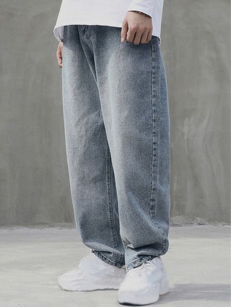 

men zipper fly wide leg jeans x09z#, Blue