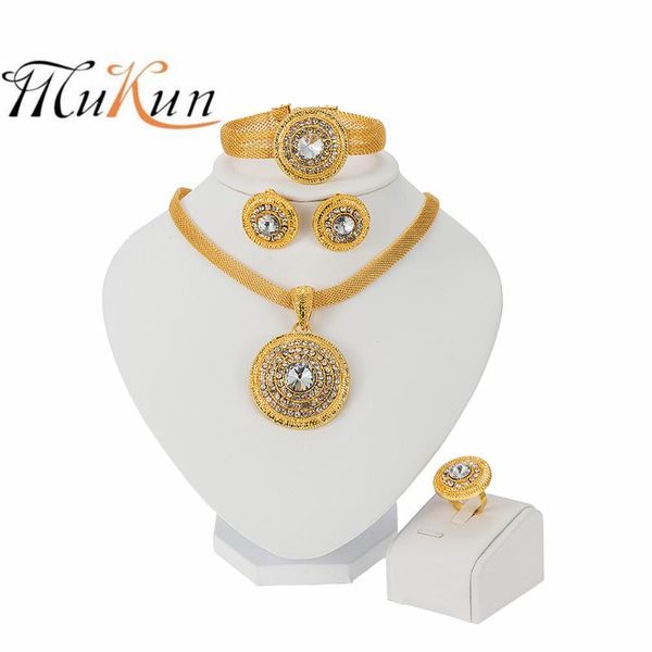 

earrings & necklace mukun dubai gold nigeria elegant bridal bracelet ring crystal jewelry wedding fashion sets party gift, Silver