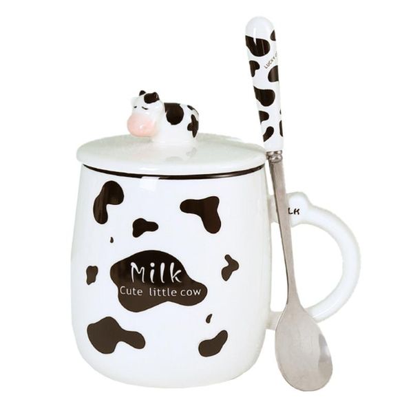 

mugs cow pattern coffee mug ceramic cup with spoon and lid gift for friends