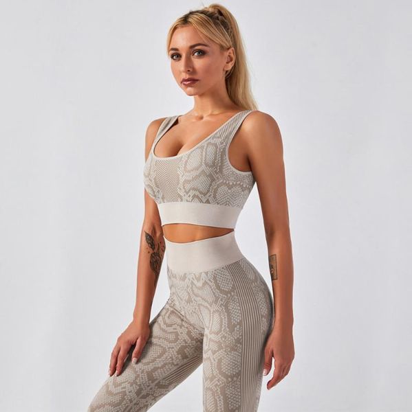 

snake print seamless sportswear 2 pieces yoga set women sports bra and leggings fitness running workout clothes gym outfit
