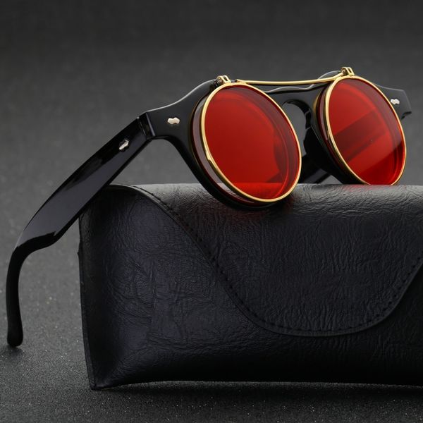 

sunglasses women brand designer retro round steampunk steam punk metal flip cover fashion sun glasses gafas oculos de sol, White;black