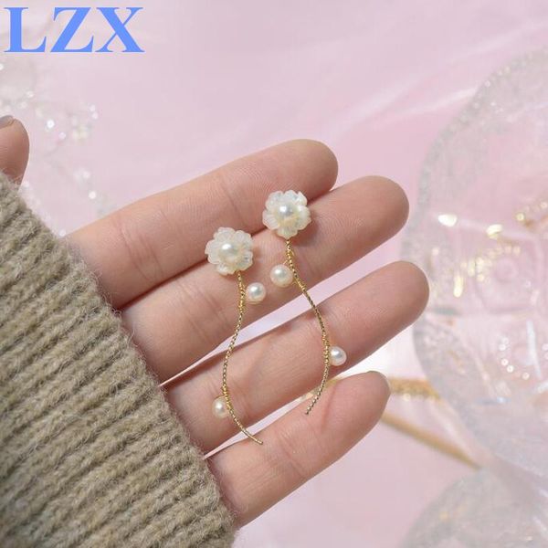 

cute korean ins flower long earrings for women girls 14k real gold biling exquisite drop earring pendant wedding jewelry dangle & chandelier, Silver