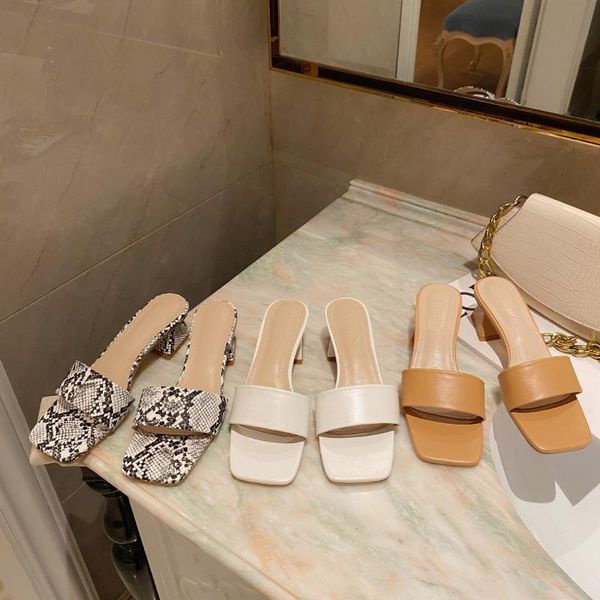 

peep toe shoes woman 2021 med square heel female slippers luxury slides block designer scandals fabric hoof heels rubber bas, Black