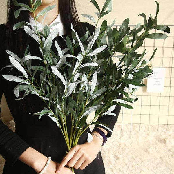 

1pc artificial olive leaf green plant branches garland party home vase decor willow flower decorative flowers & wreaths