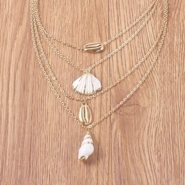 

pendant necklaces gold color choker necklace for women 4 layers conch shell chain & pendants velvet chokers fashion jewelry, Silver