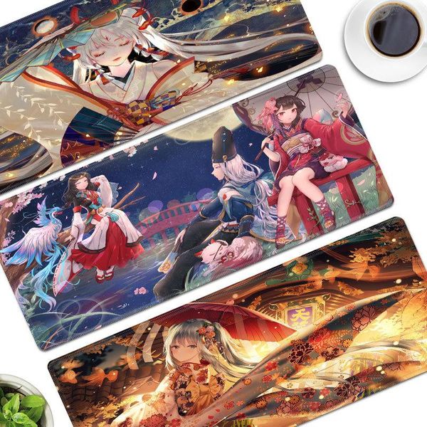 

mouse pads & wrist rests anime mouse-pad gamer office desk-mat onmyoji computer laplarge natural rubber anti-slip pad package edge 3mm