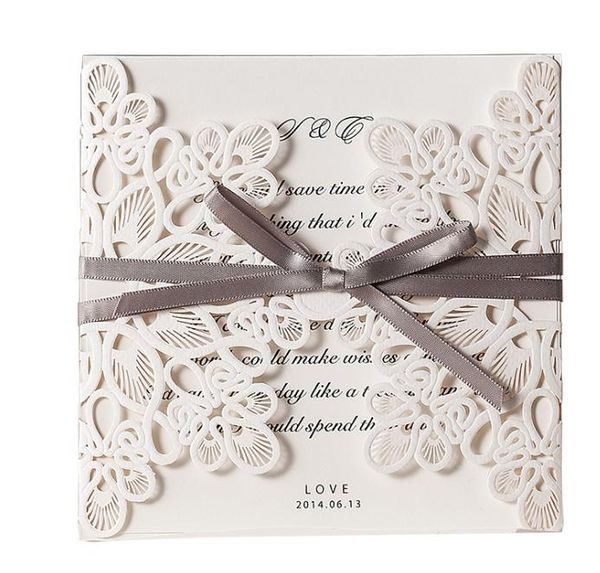 

2021 new arrival laser cut wedding invitation cards hollow lace flora flower party invite friend cards with envelopes and seals, Black