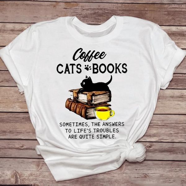 

printing cat coffee paw womens t shirt short sleeve cute 90s animal lady female ladies print graphic tee, White