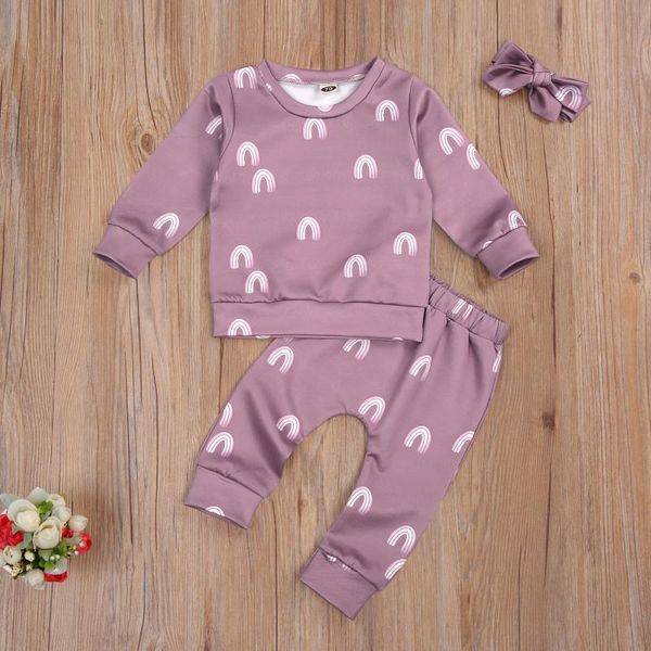 

clothing sets 3pcs spring born baby girls boys rainbow outfits toddler infant long sleeve round neck pullover +trousers+headband suit, White
