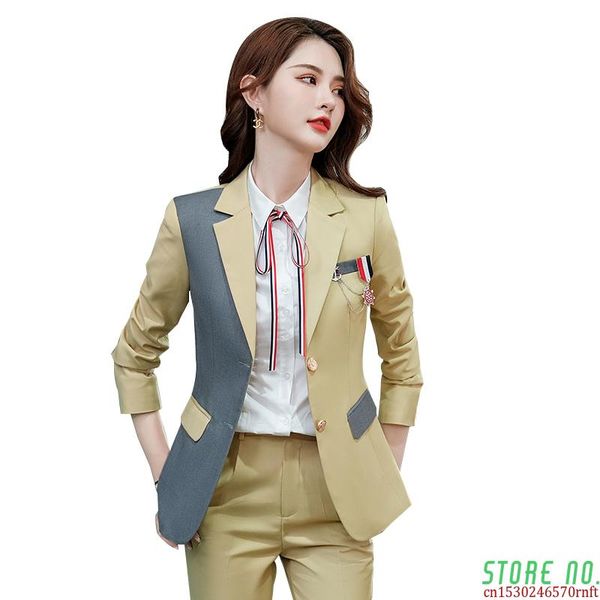 

women's two piece pants 2021 latest korean design women pant suit college style jacket blazer and trousers 2 set for teacher work wear, White