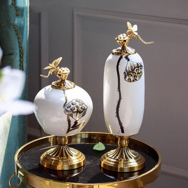 

decorative objects & figurines european golden dragonfly resting on lotus statue for home decoration living room el deskceramic ornament