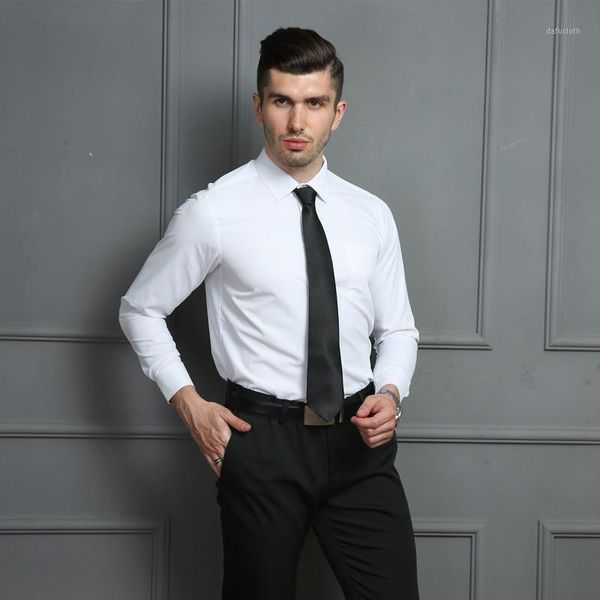 

men's long sleeve shirt dress casual solid color routine fit formal business male social shirts pink white blue black 2021, White;black