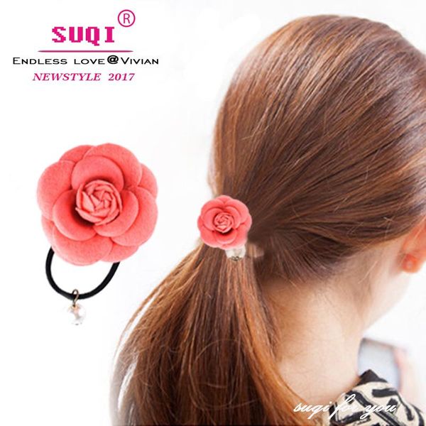 

hair clips & barrettes beautiful cloth flower rose pink scrunchie horsetail hairband rope bands hairpins women headwear 1 pc accessories, Golden;silver
