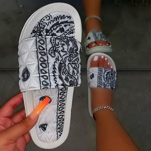 

fashion flat print one-word slippers casual comfortable summer men's and women's shoes thick bottom light cool 2021, Black