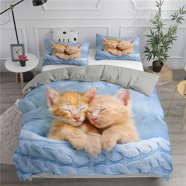 

bedding sets cat duvet quilt cover set with pillowcase king  single size cartoon kids girls boys love design