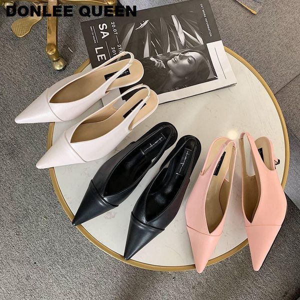 

dress shoes women slingback summer sandals for female casual footwear pointed toe elegant low heel party brand mujer, Black