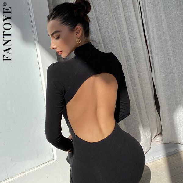 

casual dresses cut out long sleeve backless women's autumn o neck bodycon mid-calf fashion black skinny ladies vestido b1f9, Black;gray