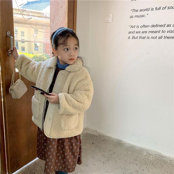 

jackets children's fleece clothing fashion girls baby winter clothes solid color thick fur coats woolen korean style outerwear suits, Blue;gray