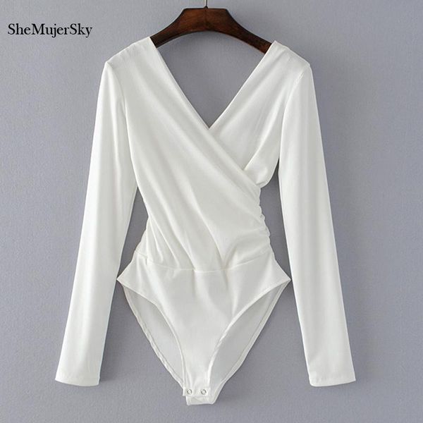 

women's jumpsuits & rompers shemujersky long sleeve bodysuit women backless black white body femme monos cortos de mujer 2021