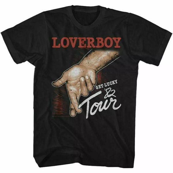 

loverboy get lucky tour t shirt mens licensed rock n roll band tee retro black, White;black