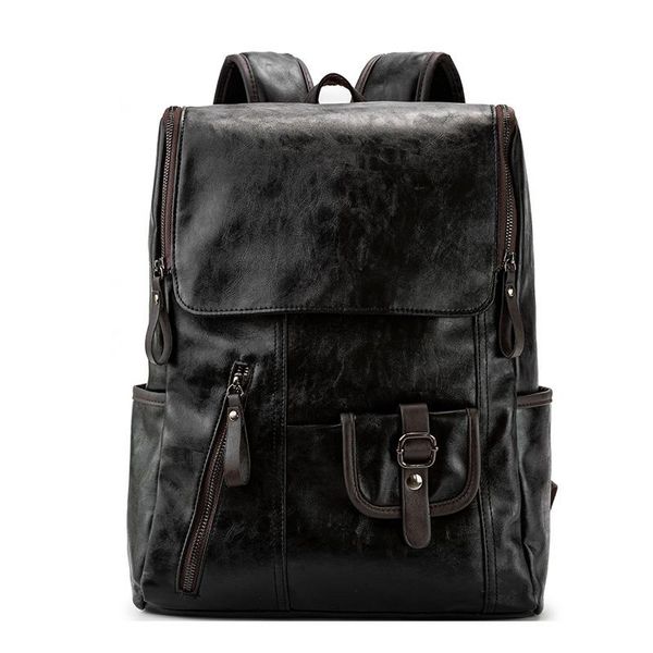 

backpack men's pu leather large lapmochilas backpacks casual school bag for teenagers brown black