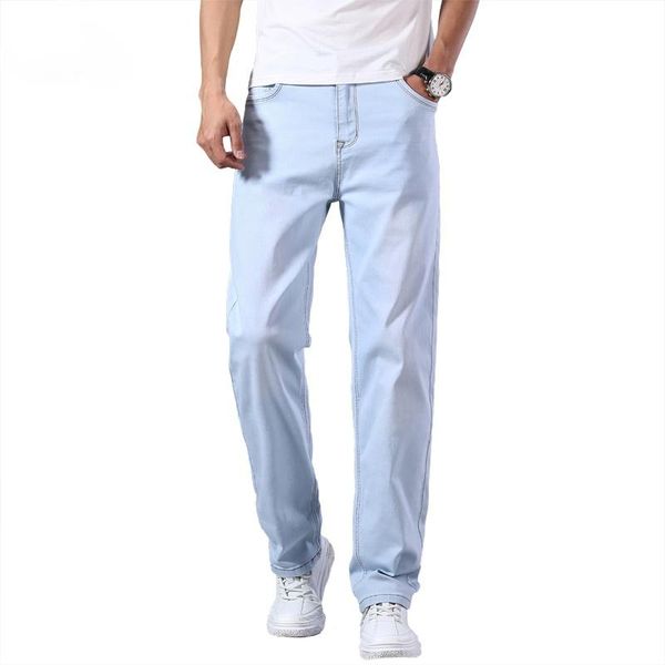 

men's jeans colors men's lightweight straight loose 2021 spring/summer brand stretch comfortable thin casual, Blue
