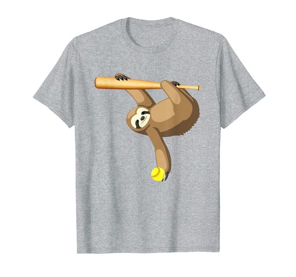 

funny lazy sloth with baseball softball hanging on bat gift t-shirt, White;black