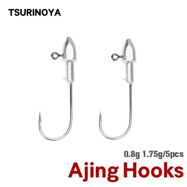 

fishing hooks tsurinoya bait finesse jig head 0.8g 1.75g ajing rockfish for worm soft lure 5pcs light game tool