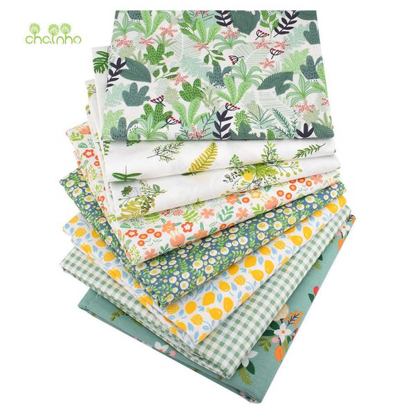 8 pçs / lote, tecido impresso de tecido de algodão, 40x50cm, pano de retalhos para diy quilting costura bebê material infantil, horário de verão verde 210702