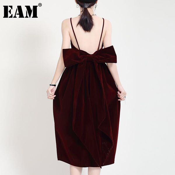 

casual dresses [eam] women black bow spliced velvet backless dress sling sleeveless loose fit fashion tide spring autumn 2021 1dd5662, Black;gray