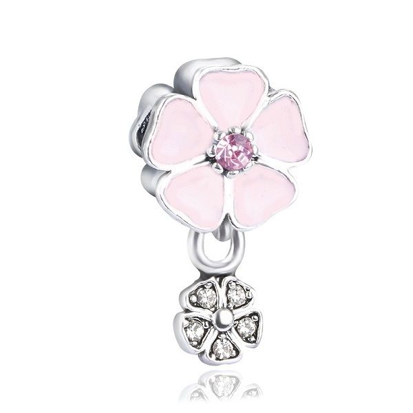 

fit pandora charm bracelet european silver charms beads five petals flower pendant diy snake chain for women bangle necklace jewelry, Black