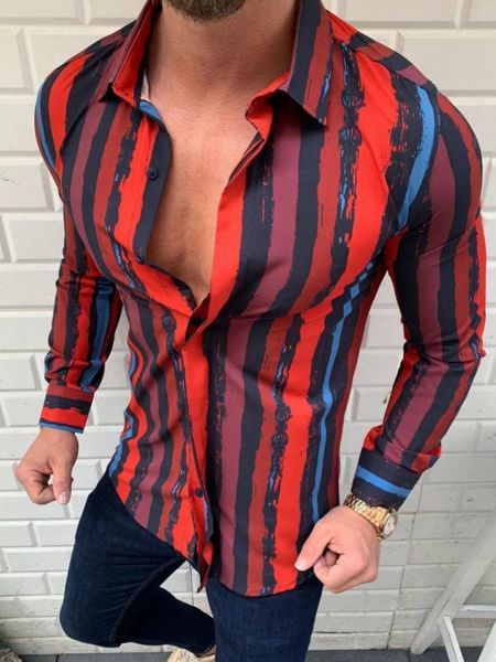 

men's casual shirts mens streetwear stripe print winter long sleeve button, White;black