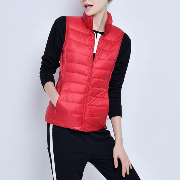 

women's vests duck down sleeveless vest parka portable warm quilted stand collar women waistcoat 2021 autumn winter windproof, Black;white