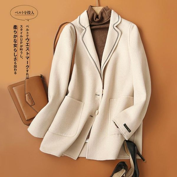 

women's wool & blends beige coat double-sided nylon suit woolen cloak women overcoat commuter 2021 spring ladies oat, Black