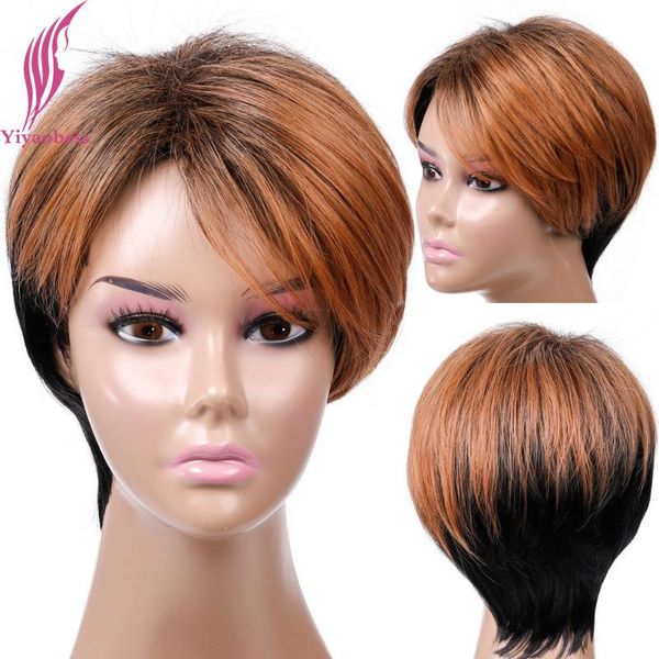 

synthetic wigs yiyaobess short bob wig hair blonde brown ombre heat resistant african american for black women pelucas naturales