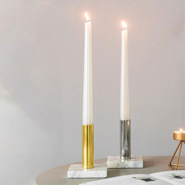 

visual touch contemporary modern square mable metal candle holder stick holders