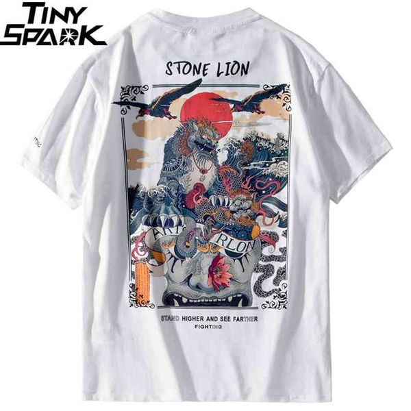 Harajuku T Shirt Homens Hip Hop T-Shirt Leão de Pedra Chinês Streetwear Verão Tshirts Tops de Algodão de Manga Curta Tees Hipster Novo 210329
