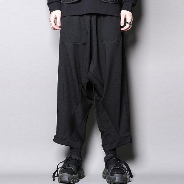 

men's pants low-grade black autumn personalized design irregular cutting loose harlan off crotch wide leg straight tube