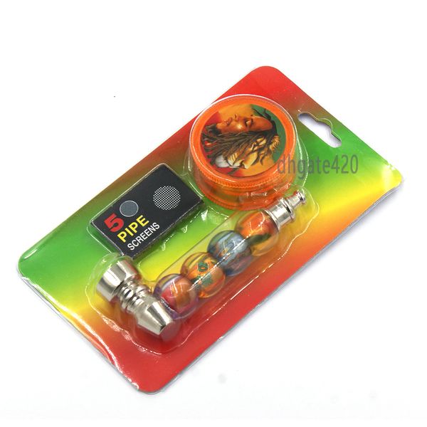 Set di pipa per tabacco da fumo con 1 pezzo di plastica Herb GrinderMesh Pocket Screen Tubi di fumo in metallo per vetro Bong Dab Rig dhgate420