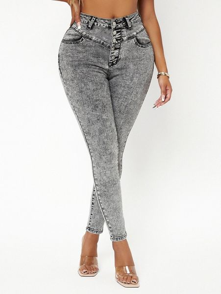 

sxy button fly skinny jeans z20d#, Blue