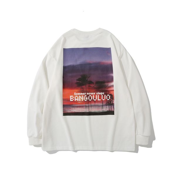 

sweatshirts street fashion brand landscape printed round neck sweater mens style loose long sleeve trend pullover hoodie, Black
