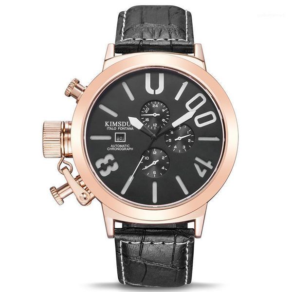 

wristwatches 2021 creative fashion big dial belt men's watch three-eye six-pin sports automatic mechanical limited edit, Slivery;brown