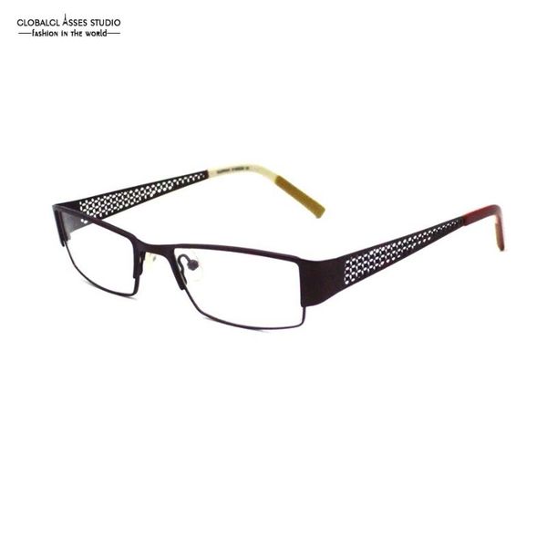 

fashion sunglasses frames rectangular metal glasses frame hollow temple acetate tip prescription optical pm12031, Black
