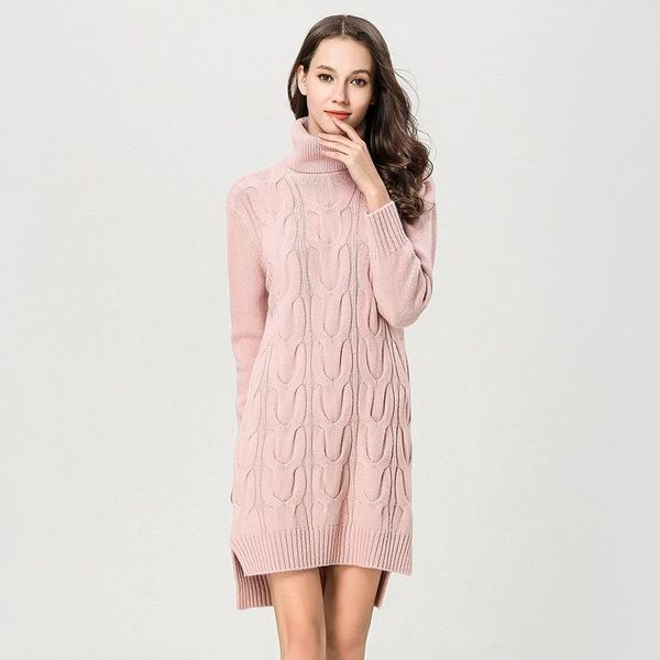 

casual dresses knitting dress woman winter thick sweater for turtleneck irregular women 1893, Black;gray