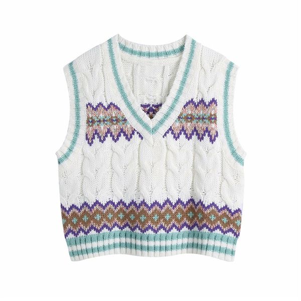 

women's knits & tees fashion lady sprint za jacquard white sweaters women casual v-neck sleeveless knitted pullover girls chic kni
