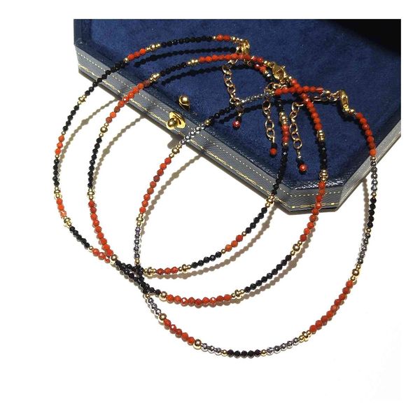

lii ji red jasper black spinel hematite 14k gold filled anklet 26+4cm, Red;blue