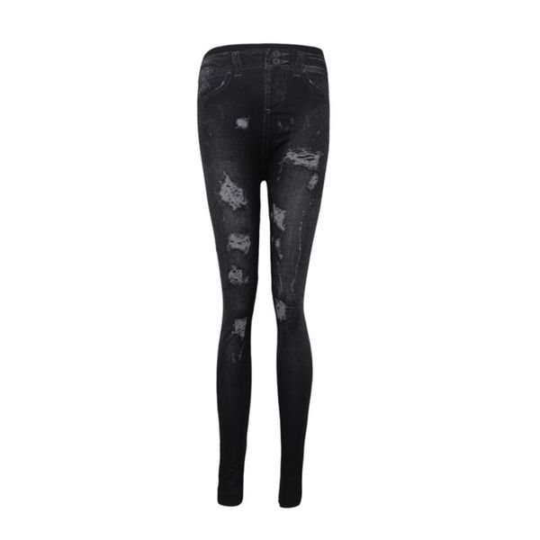 

women's leggings high waist faux denim jean slim elastic seamless skinny pencil pant female workout running, Black
